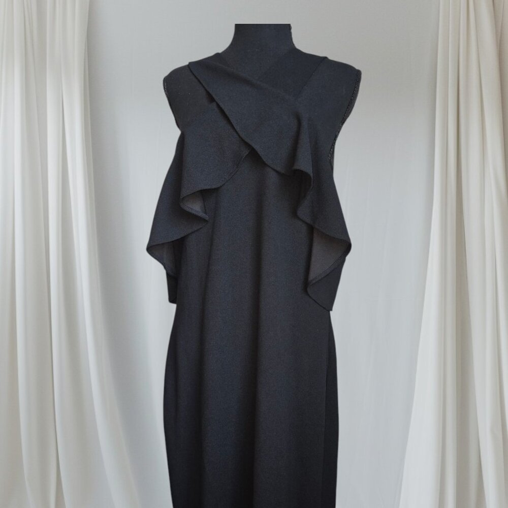 New-Rachel Roy - Black Criss Cross Cold Shoulder ruffle top A-Line Midi Dress